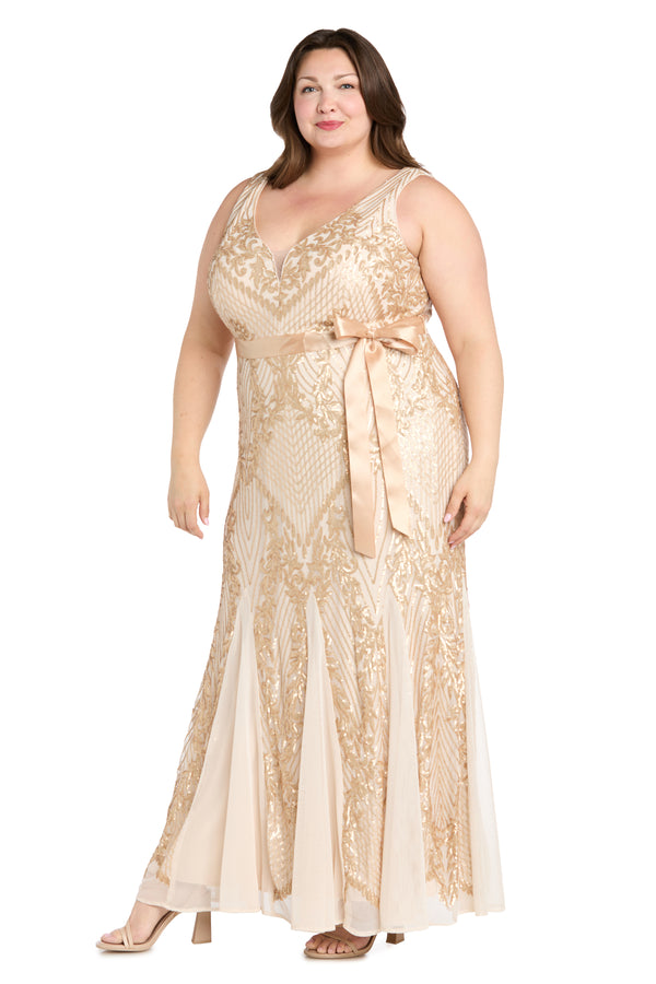 R&m Richards Lustrous Glamour Gold Evening Dress - Plus
