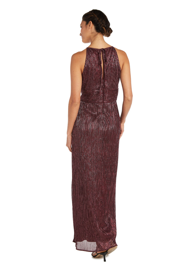 R&m Richards Metallic Halterneck Gown With Thigh Slit