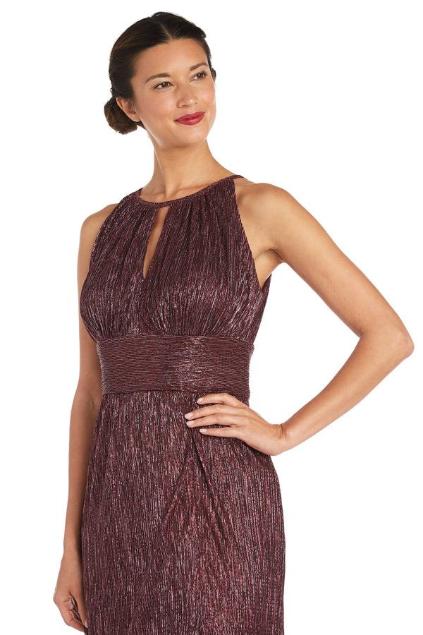 R&m Richards Metallic Halterneck Gown With Thigh Slit