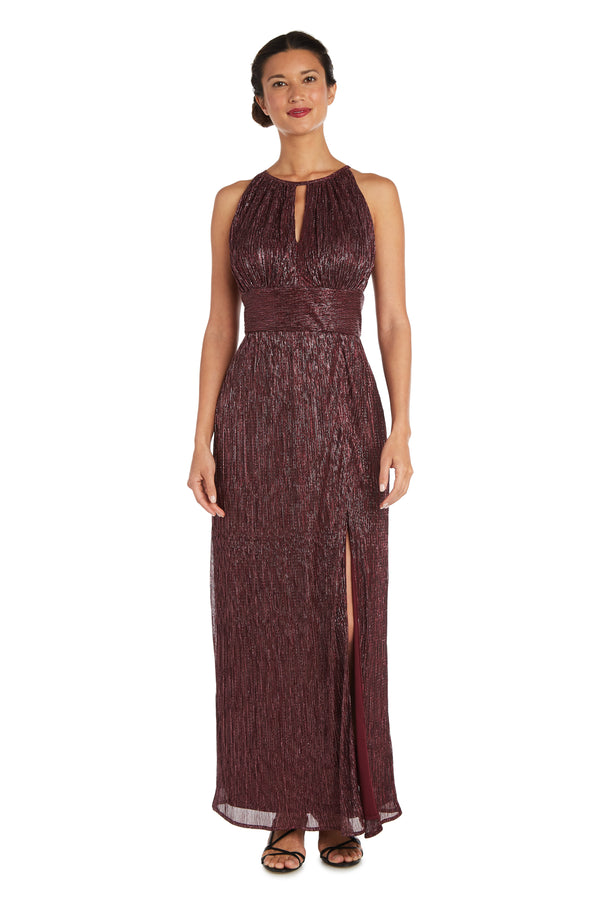 r&m richards Metallic Halterneck Gown with Thigh Slit