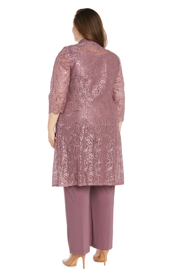 R&m Richards Metallic Lace Tank Top And Pant Set With Sheer Lace Jacket - Plus