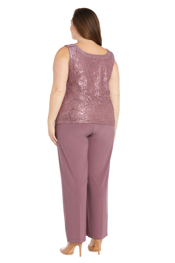 R&m Richards Metallic Lace Tank Top And Pant Set With Sheer Lace Jacket - Plus