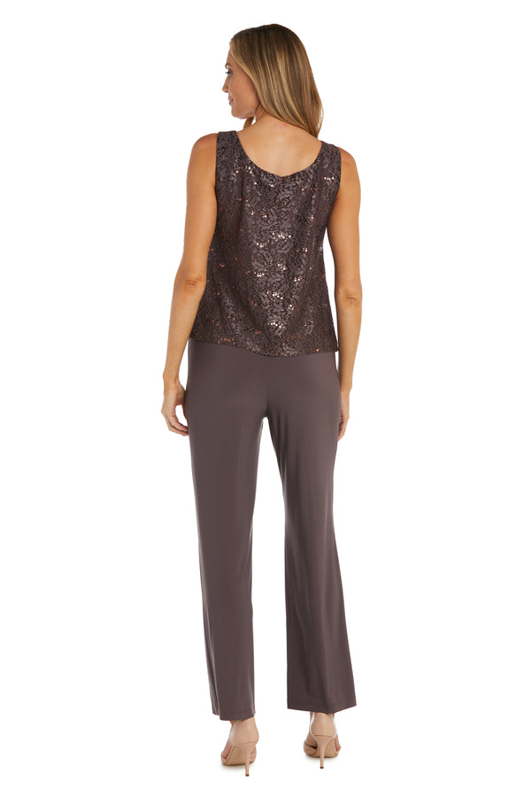 R&m Richards Metallic Lace Tank Top And Pant Set With Sheer Lace Jacket