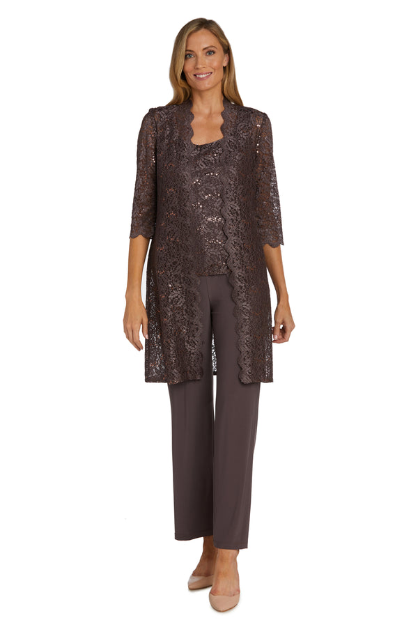 r&m richards Metallic Lace Tank Top and Pant Set with Sheer Lace Jacket