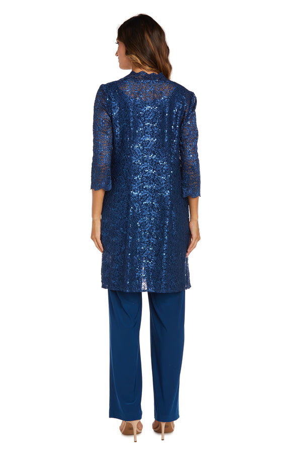 R&m Richards Metallic Lace Tank Top And Pant Set With Sheer Lace Jacket - Petite