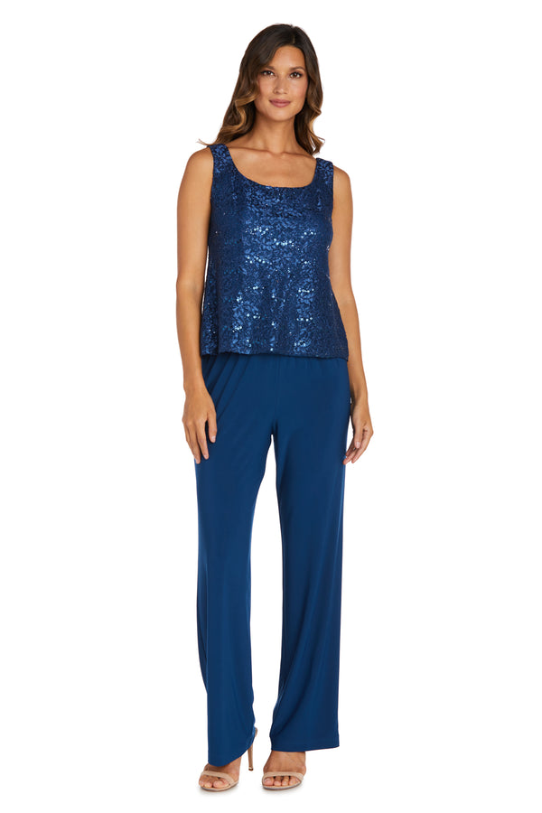 R&m Richards Metallic Lace Tank Top And Pant Set With Sheer Lace Jacket - Petite