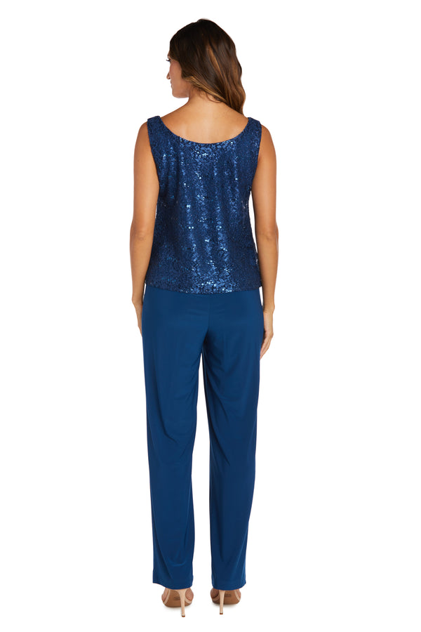 R&m Richards Metallic Lace Tank Top And Pant Set With Sheer Lace Jacket - Petite