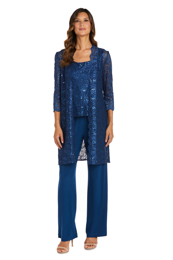 r&m richards Metallic Lace Tank Top and Pant Set with Sheer Lace Jacket - Petite