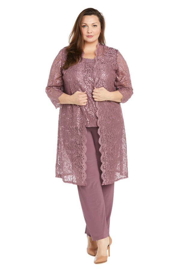 r&m richards Metallic Lace Tank Top and Pant Set with Sheer Lace Jacket - Plus