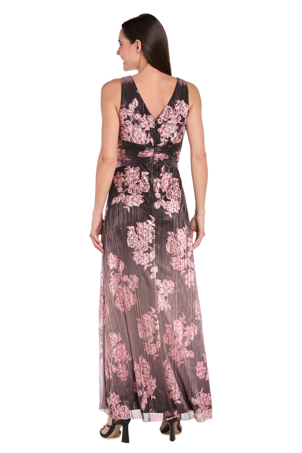 R&m Richards Metallic Ombre Floral Gown In Charcoal Rose - Petite