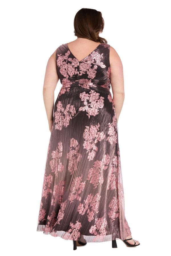 R&m Richards Metallic Ombre Floral Gown In Charcoal Rose - Plus