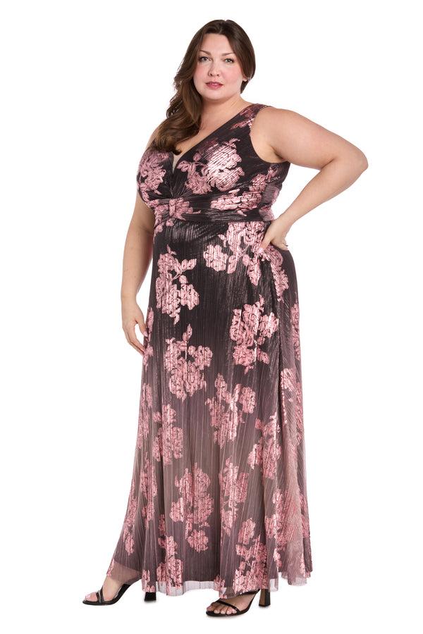 R&m Richards Metallic Ombre Floral Gown In Charcoal Rose - Plus