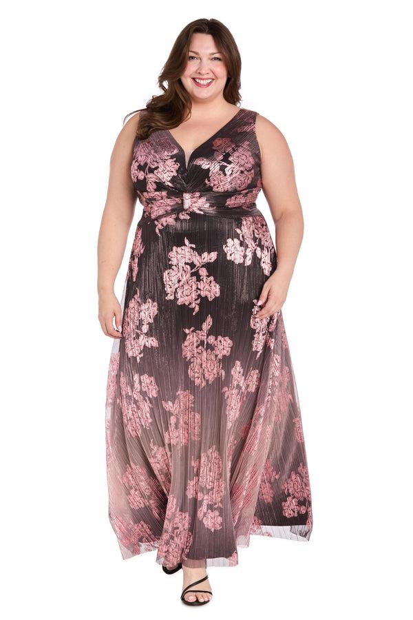 r&m richards Metallic Ombre Floral Gown in Charcoal Rose - Plus