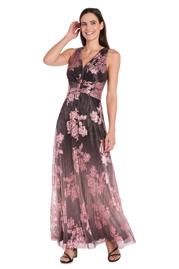 r&m richards Metallic Ombre Floral Gown in Charcoal Rose