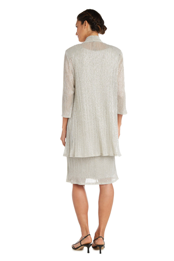 R&m Richards Metallic Sleeveless Dress With Matching Draped Cardigan