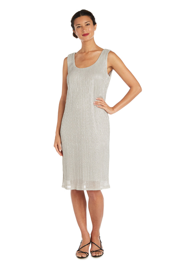 R&m Richards Metallic Sleeveless Dress With Matching Draped Cardigan