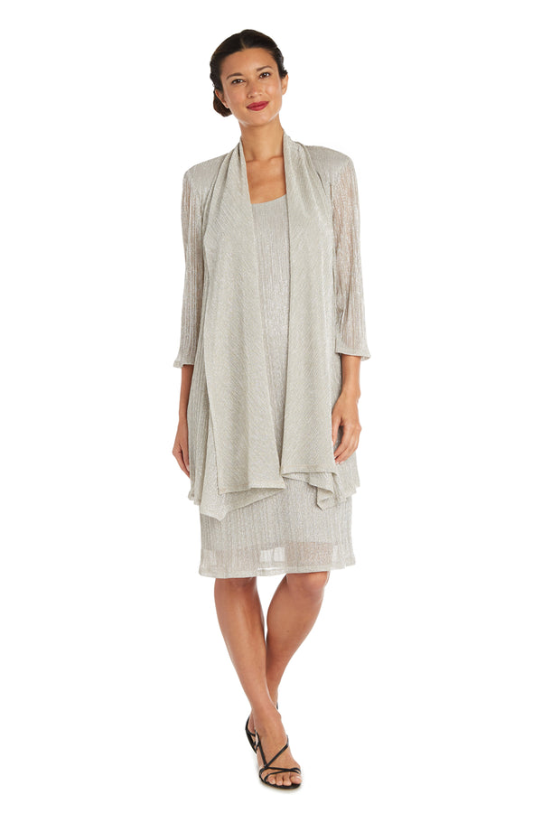 r&m richards Metallic Sleeveless Dress with Matching Draped Cardigan