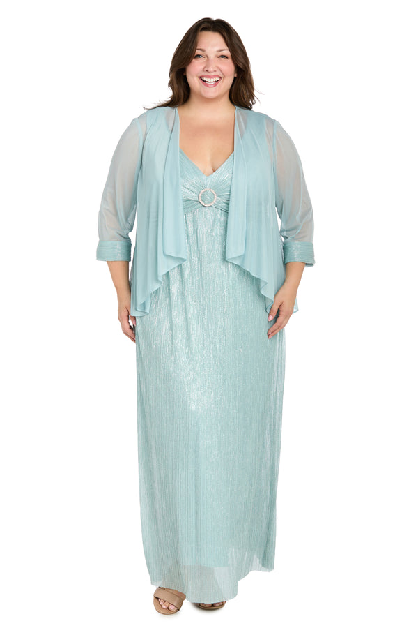 r&m richards Metallic V-Neck Dress with Removable Chiffon Caplet - Plus