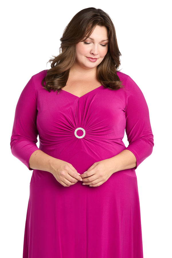 R&m Richards Midi Cocktail Dress With Circular Rhinestone Detail - Plus