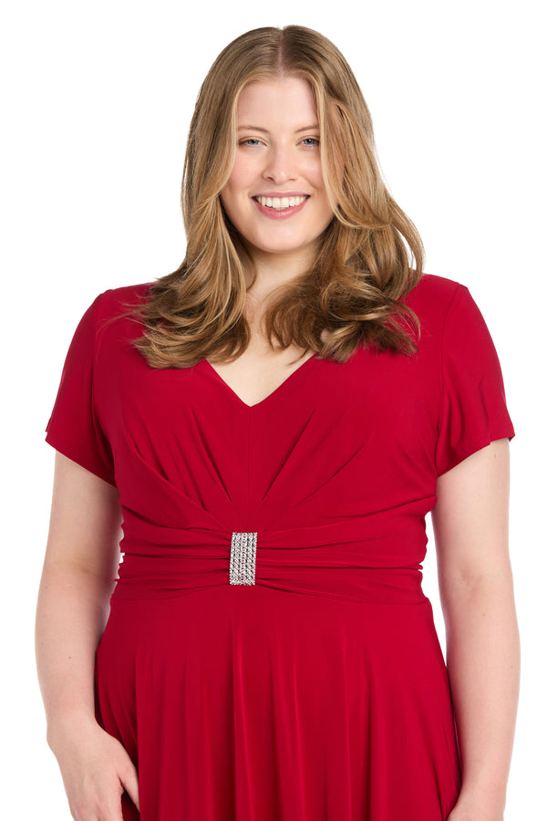 R&m Richards Midi Cocktail Dress With Rhinestone Waist Embellishment - Plus