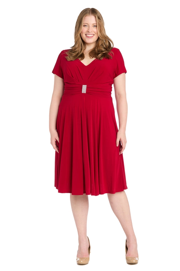 r&m richards Midi Cocktail Dress with Rhinestone Waist Embellishment - Plus