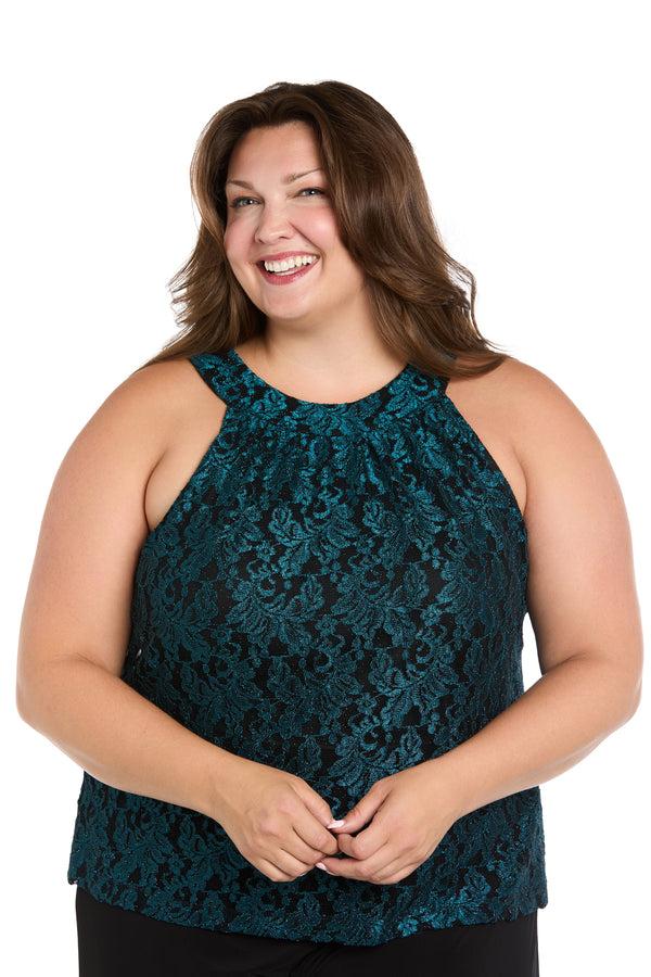 R&m Richards Midnight Elegance Lace Bow Jumpsuit - Plus