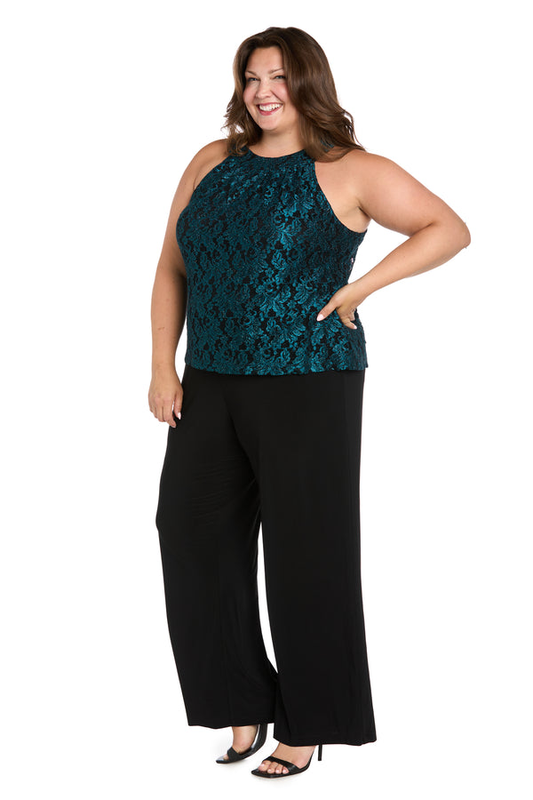 R&m Richards Midnight Elegance Lace Bow Jumpsuit - Plus