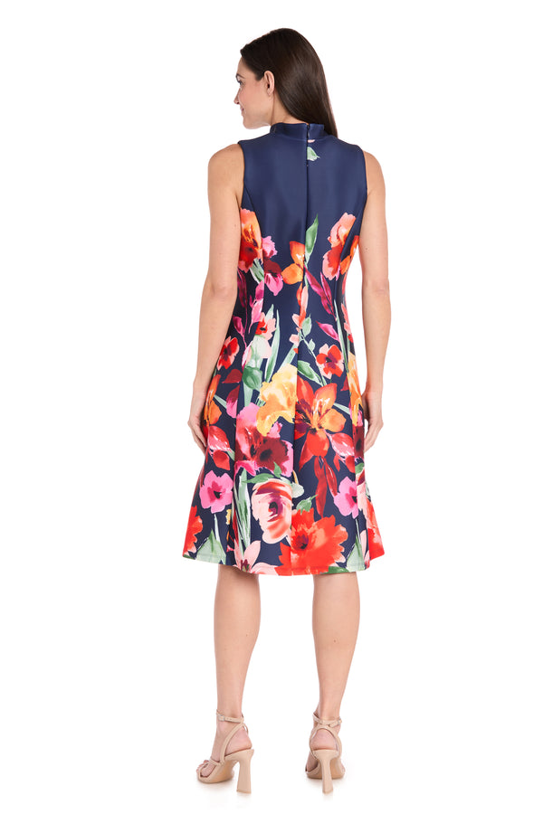 R&m Richards Navy Multi Bloom Sleeveless Dress - Petite