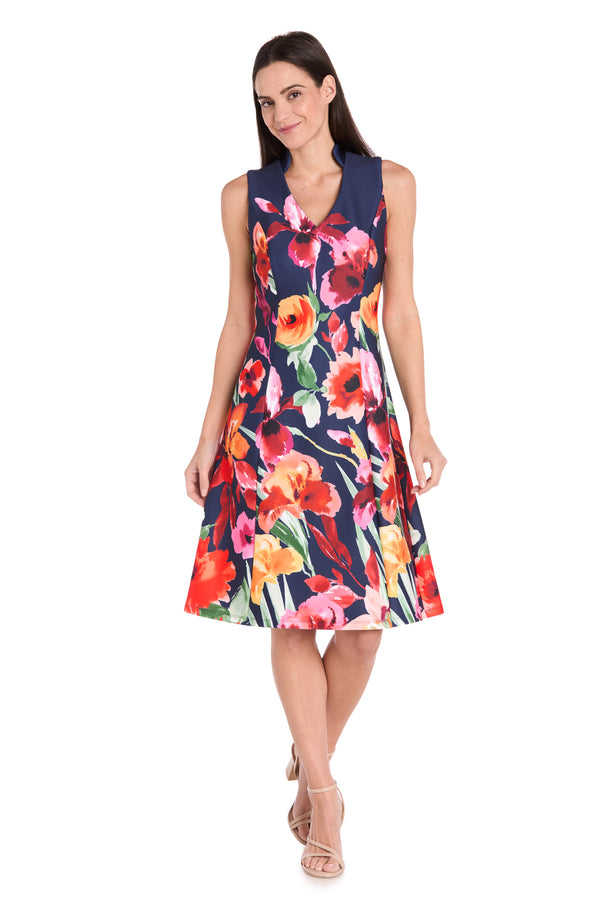 r&m richards Navy Multi Bloom Sleeveless Dress - Petite