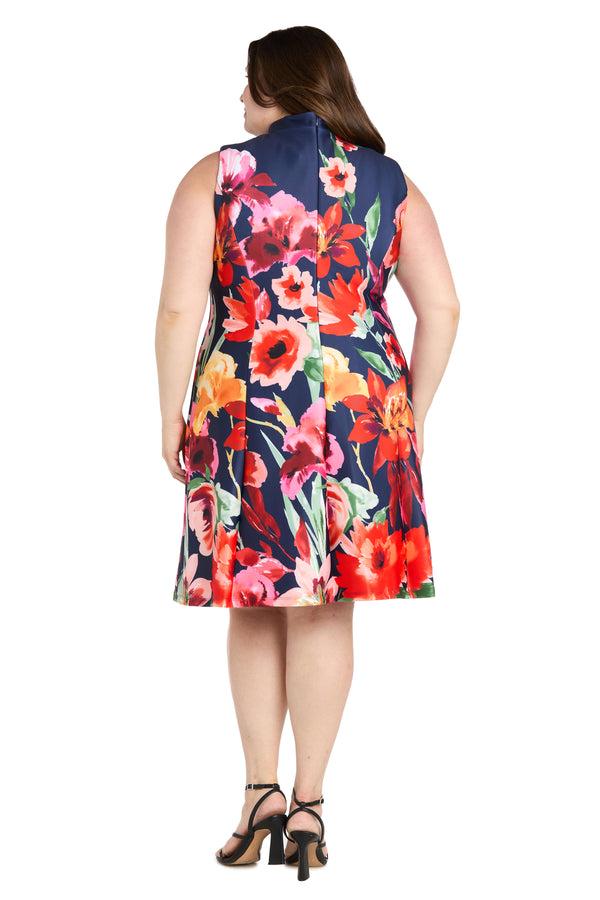 R&m Richards Navy Multi Bloom Sleeveless Dress - Plus