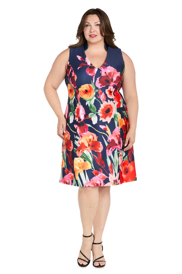 r&m richards Navy Multi Bloom Sleeveless Dress - Plus