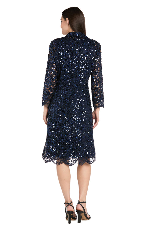 R&m Richards Navy Sequin Jacket & Tank Dress Ensemble