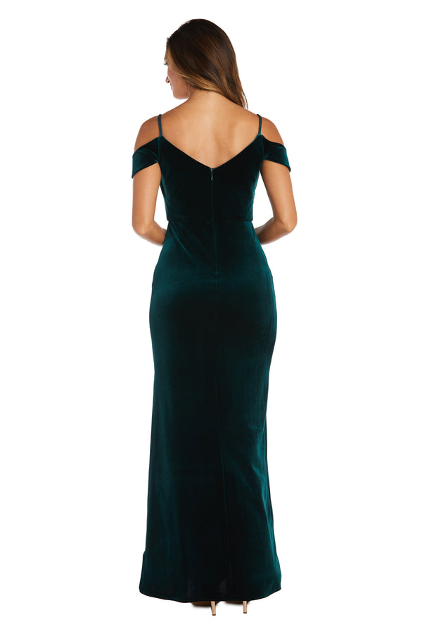 R&m Richards Nightway Stretch Velvet Cold Shoulder Evening Gown
