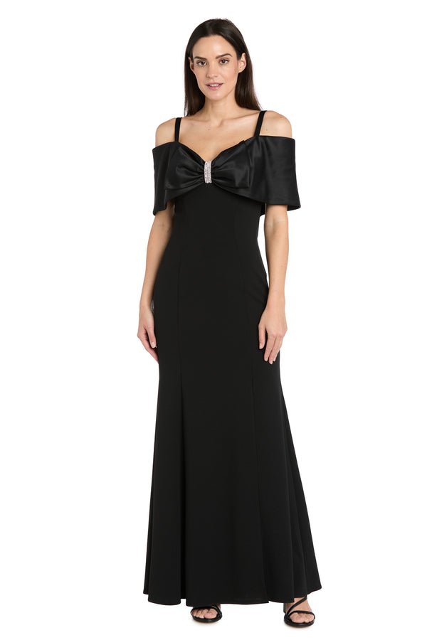 r&m richards Off-Shoulder Mermaid Gown with Satin Bow Collar