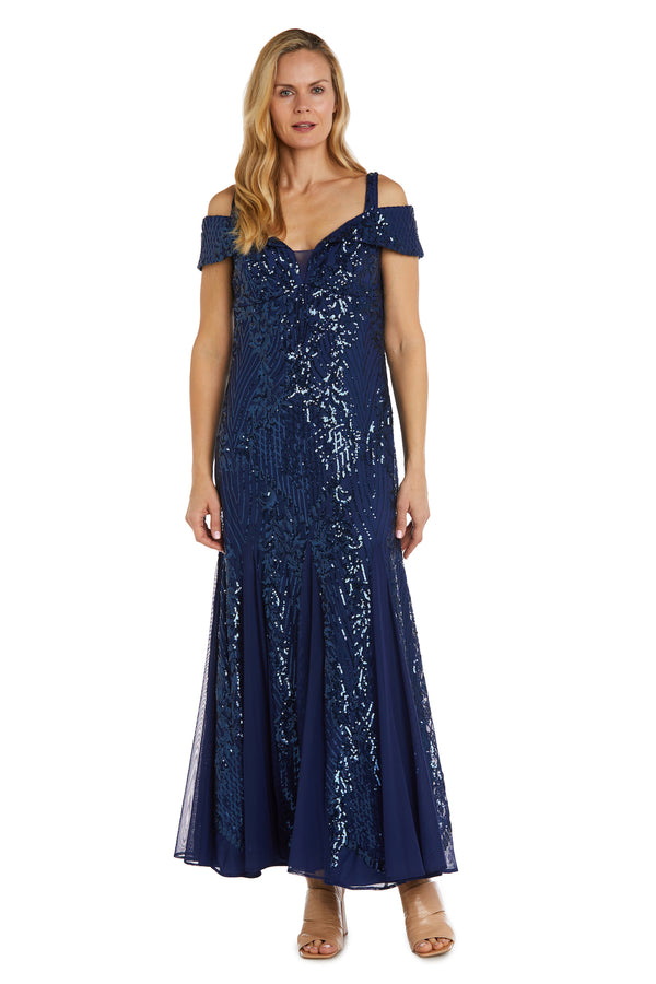 r&m richards Off the Shoulder Fishtail Embellished Evening Gown