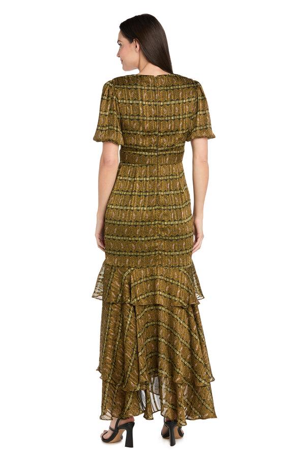 R&m Richards Olive Tiered Ruffle Dress With Balloon Sleeves