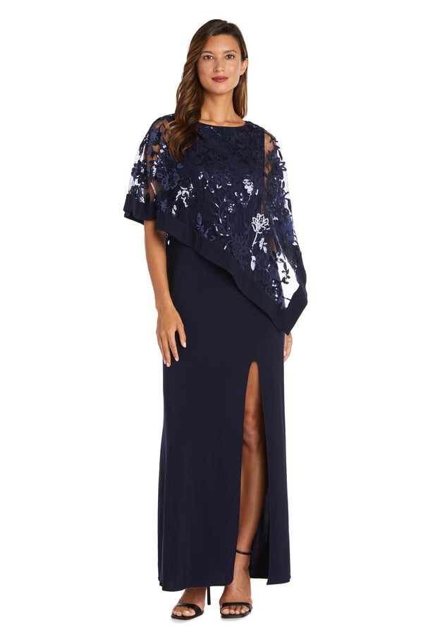 R&m Richards One Piece Sequin Lace Poncho Over Sheath Dress