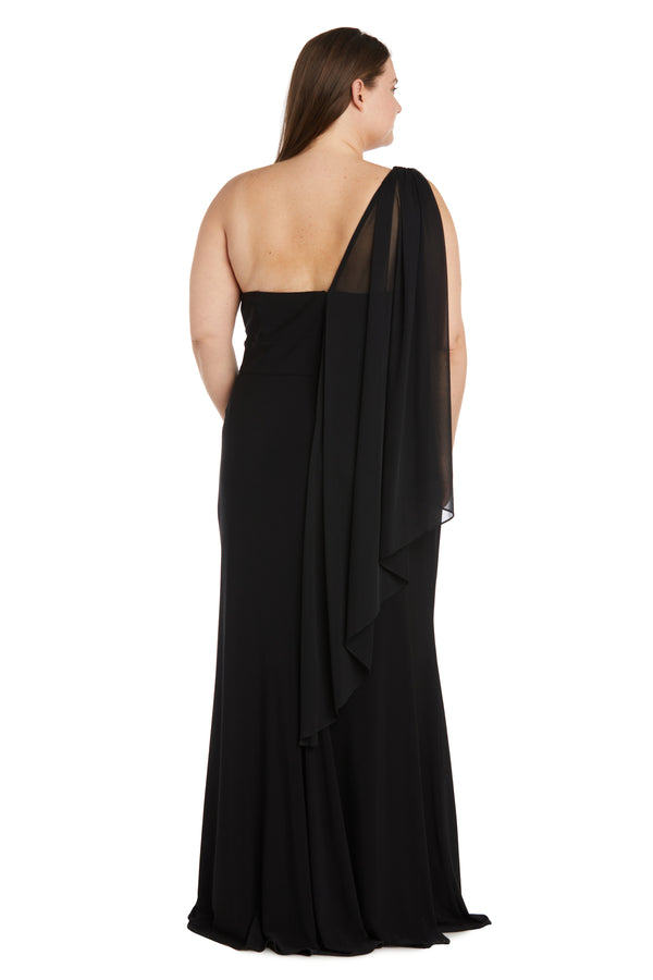 R&m Richards One Shoulder Cape Gown With Rhinestone Detailing - Plus