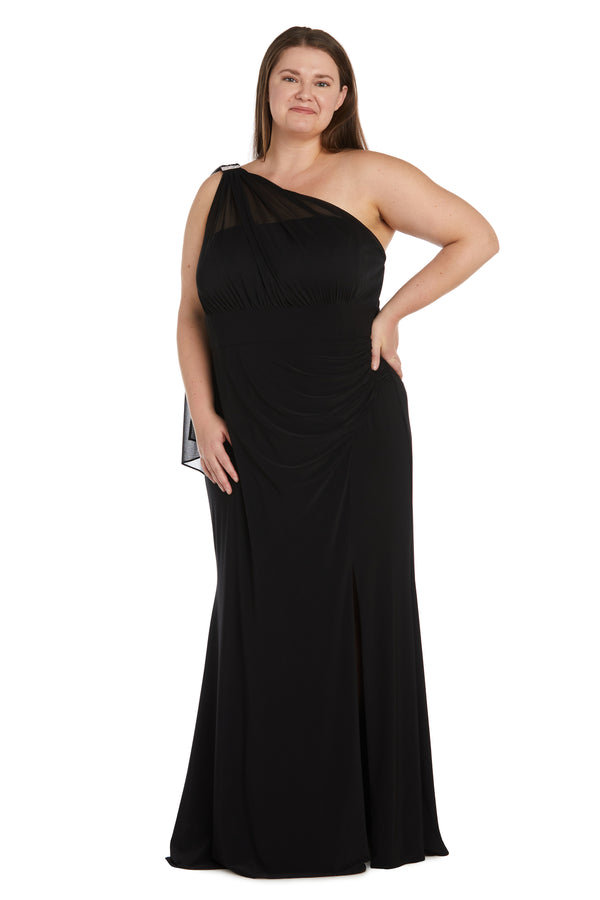 r&m richards One Shoulder Cape Gown with Rhinestone Detailing - Plus