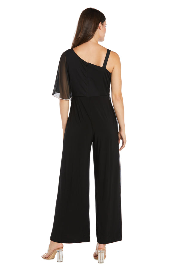 R&m Richards One-Shoulder Sheer Cape Black Jumpsuit-Petite