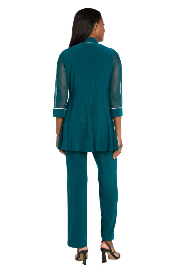 R&m Richards Pantsuit With Illusion Sleeves And Rhinestone Trim