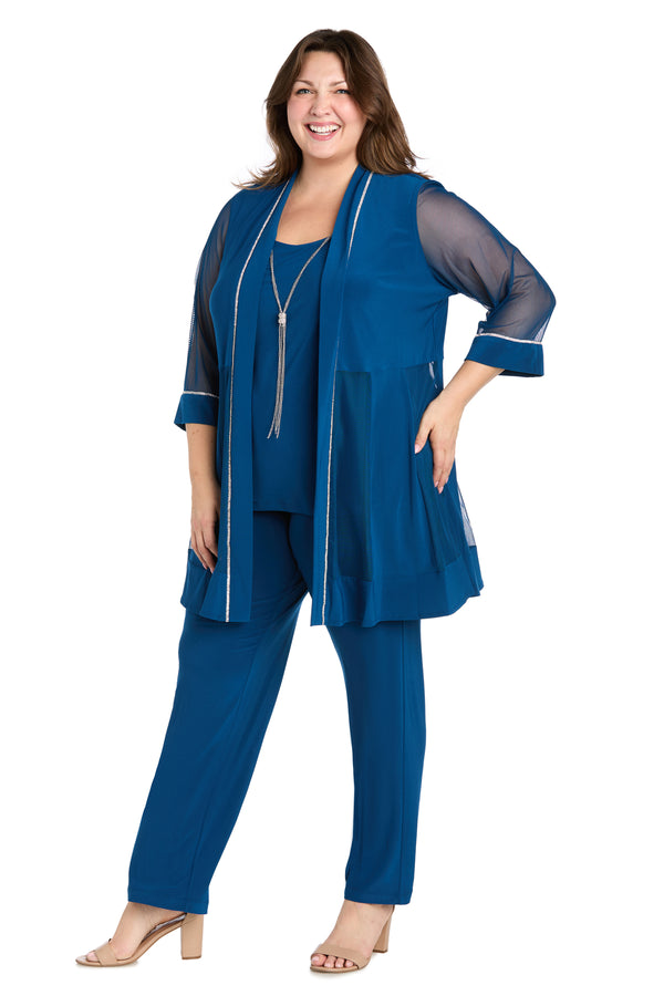 R&m Richards Pantsuit With Illusion Sleeves And Rhinestone Trim - Plus