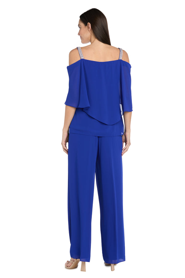 R&m Richards Pantsuit With Rhinestone Straps And Ruffle Top