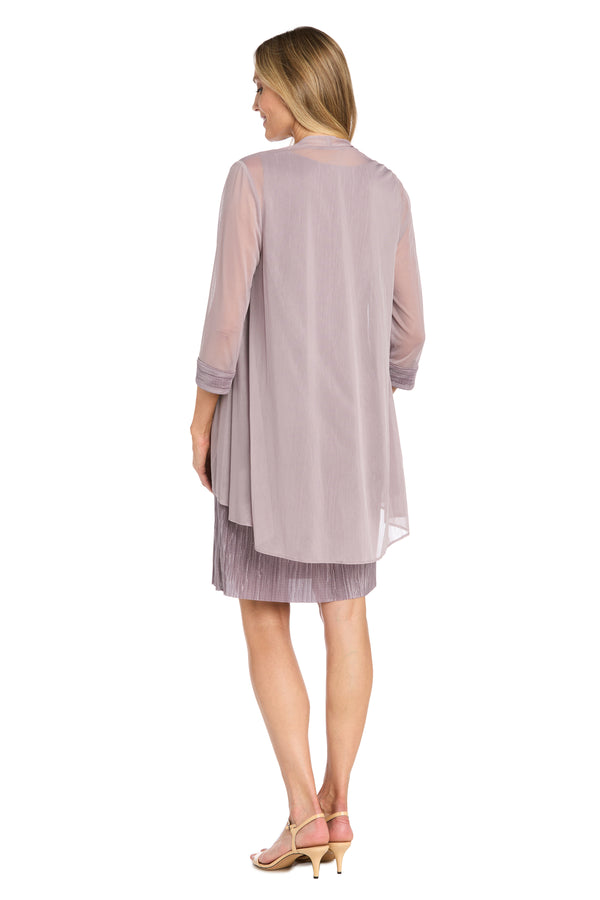 R&m Richards Pleated Glitter Jacket Dress With Rhinestone Neckline