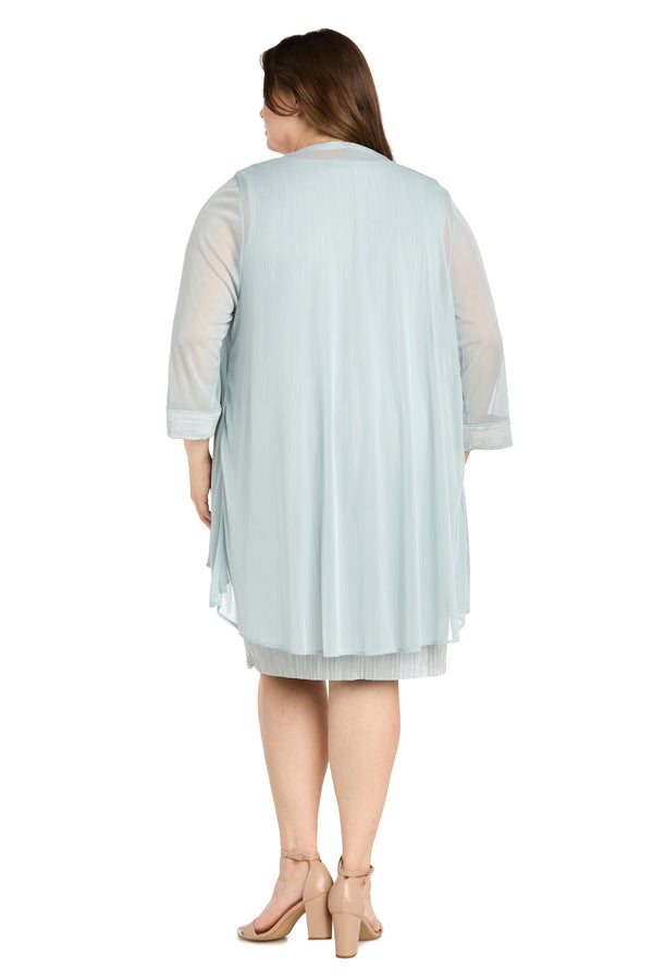 R&m Richards Pleated Glitter Jacket Dress With Rhinestone Neckline - Plus