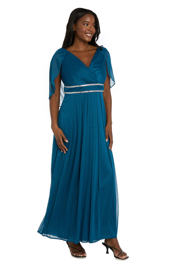 R&m Richards Pleated Skirt Dress With Draped Capelet Sleeves