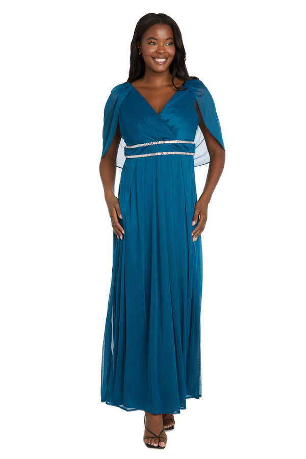 r&m richards Pleated Skirt Dress with Draped Capelet Sleeves