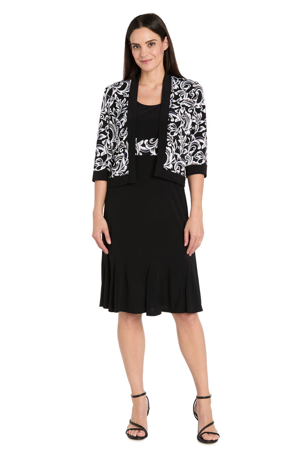 r&m richards Printed Cropped Jacket & Solid ITY Swing Dress - Petite