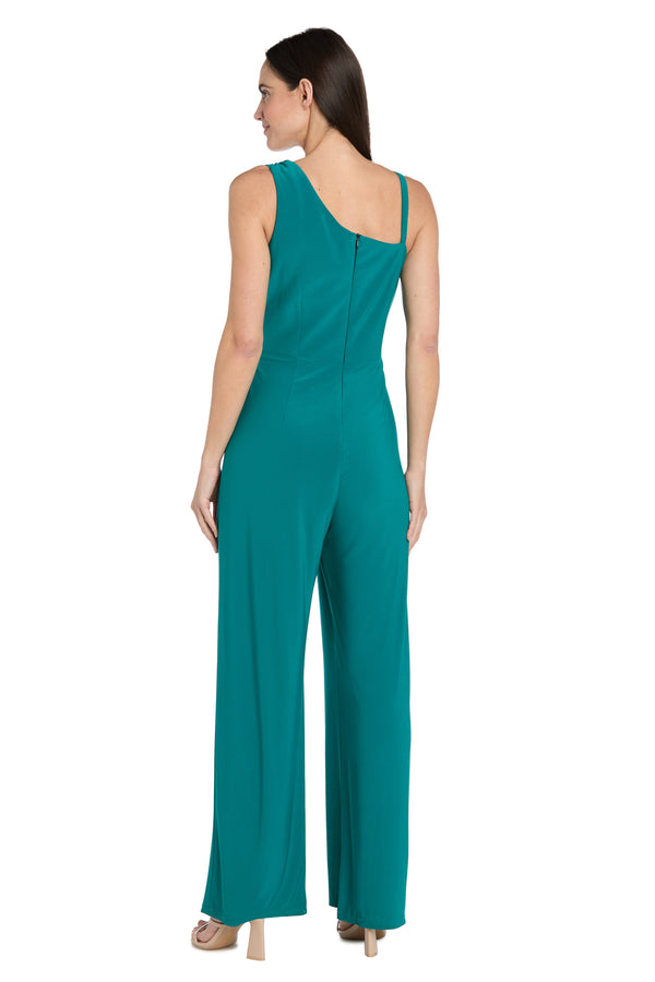 R&m Richards Asymmetrical Draped Jade Jumpsuit