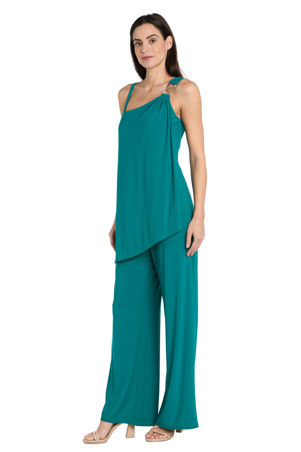 R&m Richards Asymmetrical Draped Jade Jumpsuit